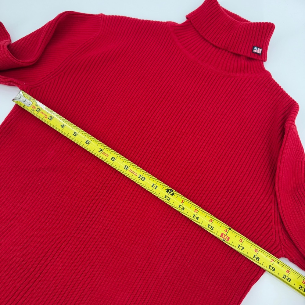 Vintage Polo Jeans Co Ralph Lauren Red Ribbed Turtleneck Sweater Flag Patch L - Picture 5 of 5